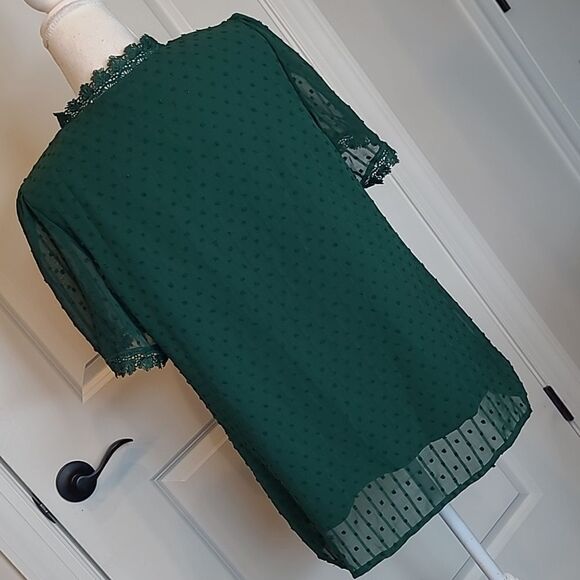 Forest green sz M sheer top, lined - Picture 4 of 11
